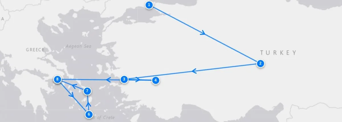 Turkey And Greece Combined Tour route map